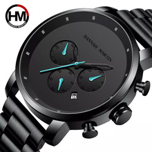 HANNAH MARTIN 111 Simple Japan Quartz Movement Full Black Stainless Steel Multi-unction Calendar Men's Luxury Watches wrist